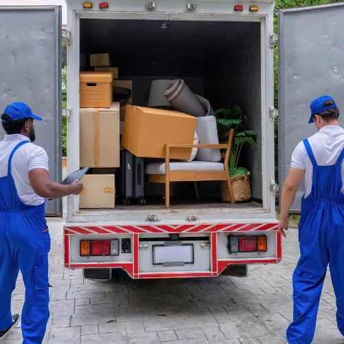 Professional movers loading villa furniture into moving truck in Al Mina Dubai